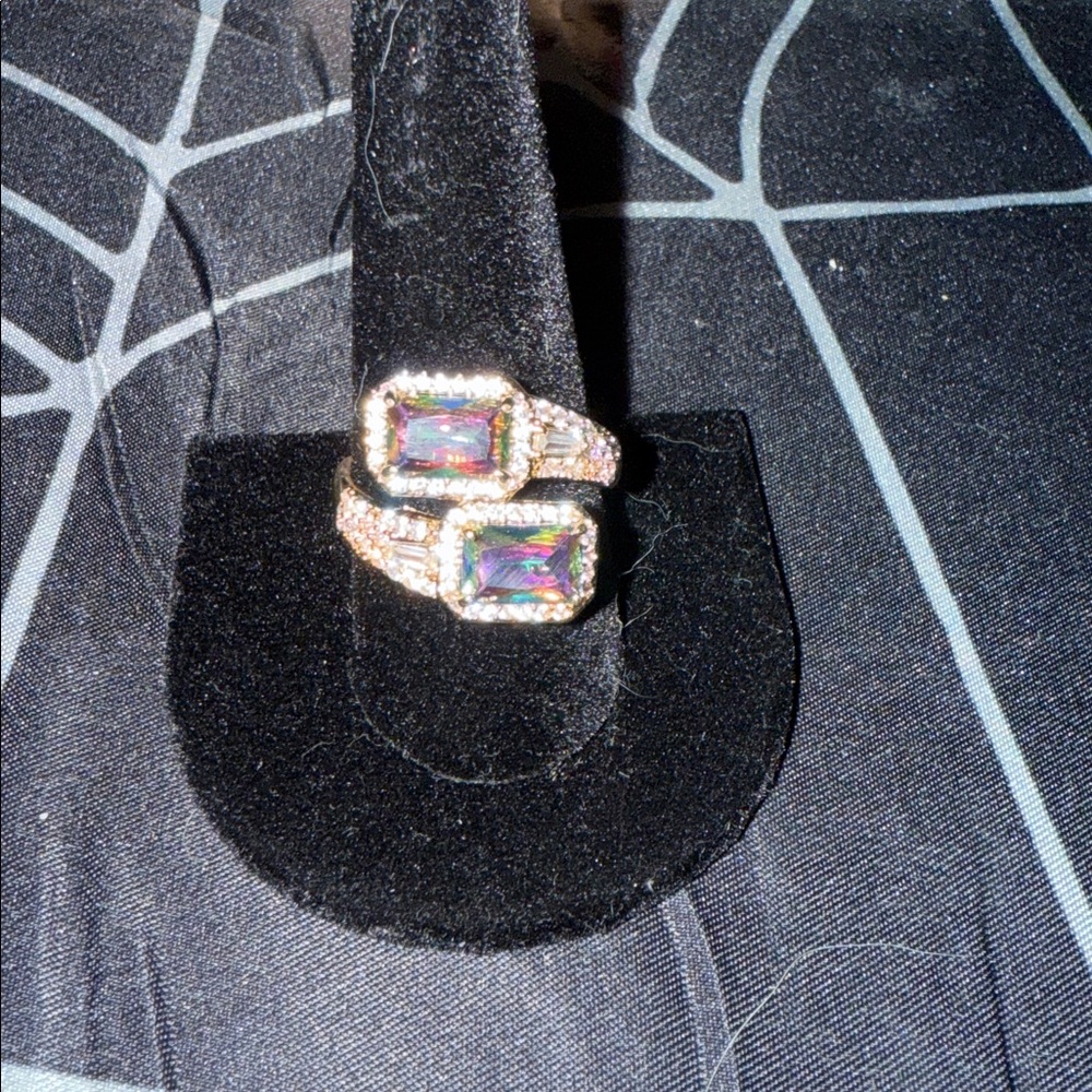 Iridescent Gemstone Ring with Silver Accents
